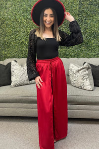 Red Flyaway Wide Leg Pants