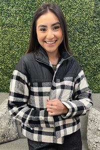 Black Plaid Puffer Jacket